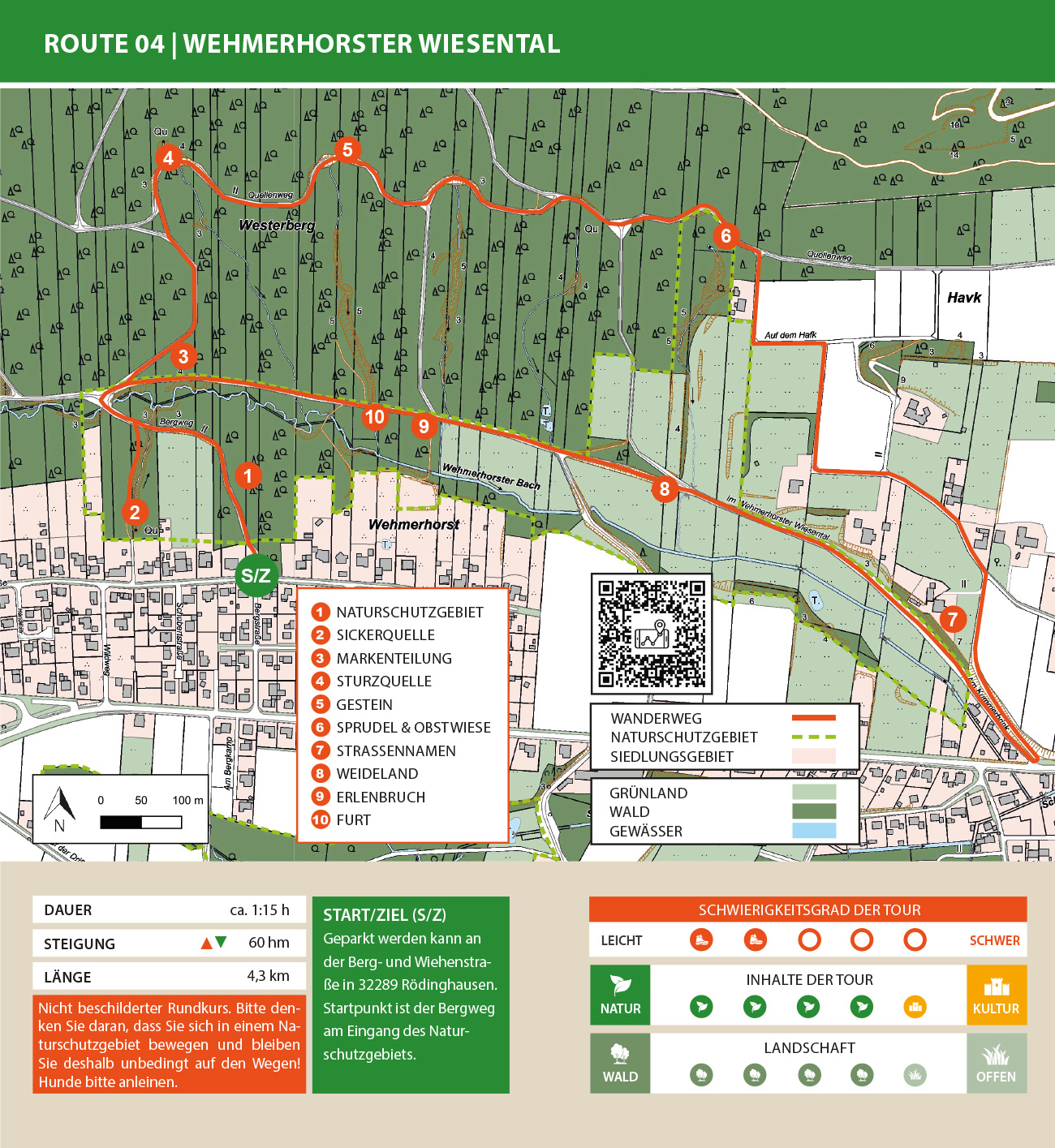 Karte der Wanderroute Wehmerhorster Wiesental