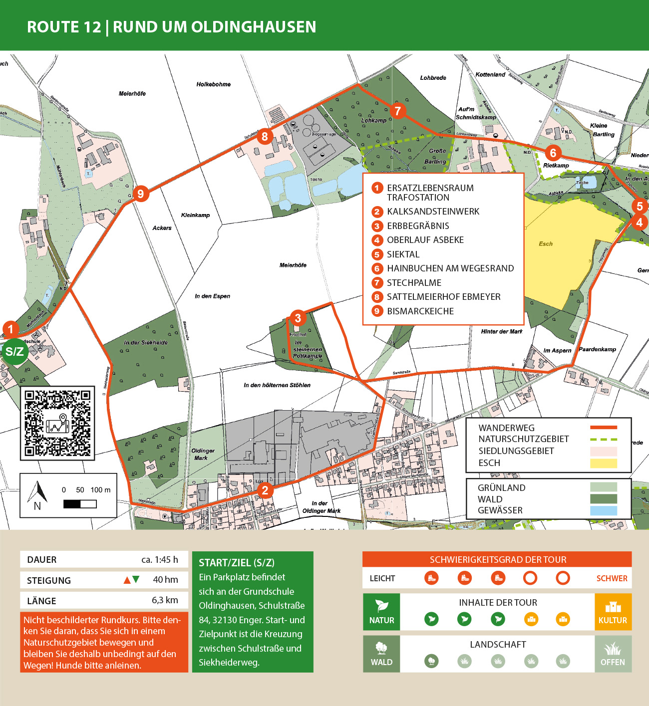 Karte der Wanderroute Enger Bruch und Sattelmeierh&ouml;fe