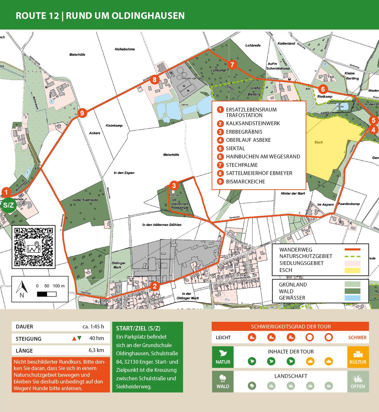 Karte der Wanderroute Enger Bruch und Sattelmeierhöfe