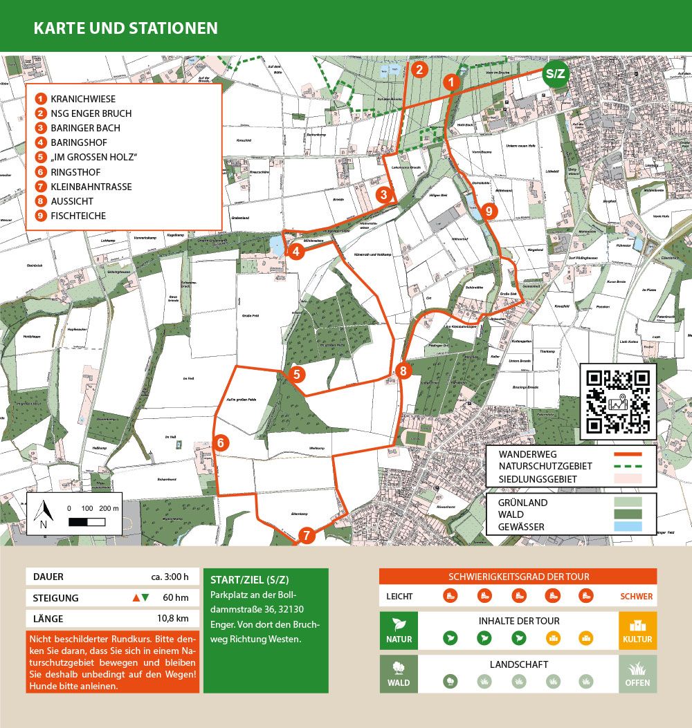 Karte der Wanderroute Enger Bruch und Sattelmeierhöfe
