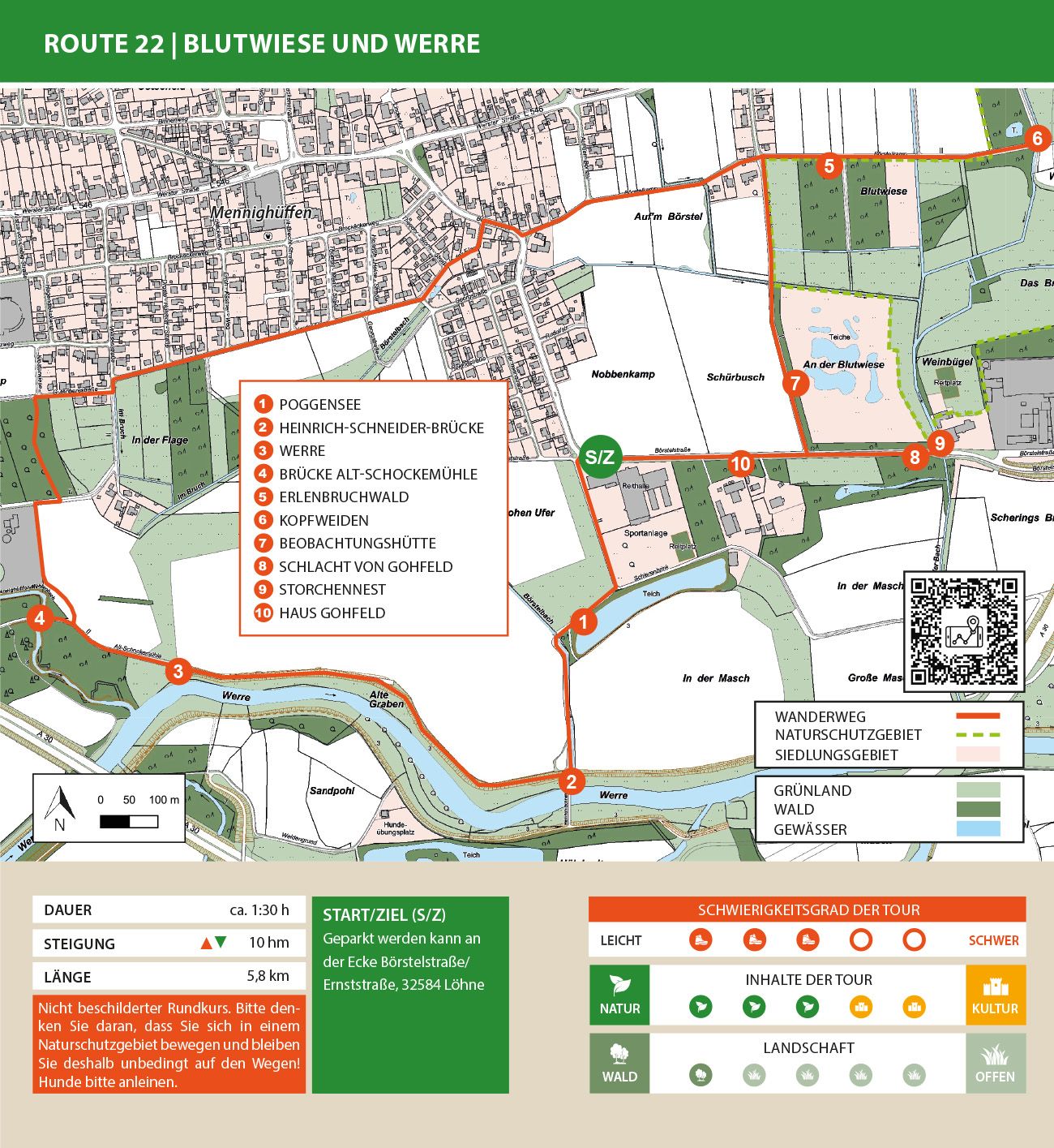 Karte der Wanderroute Spenger Rötekuhlen