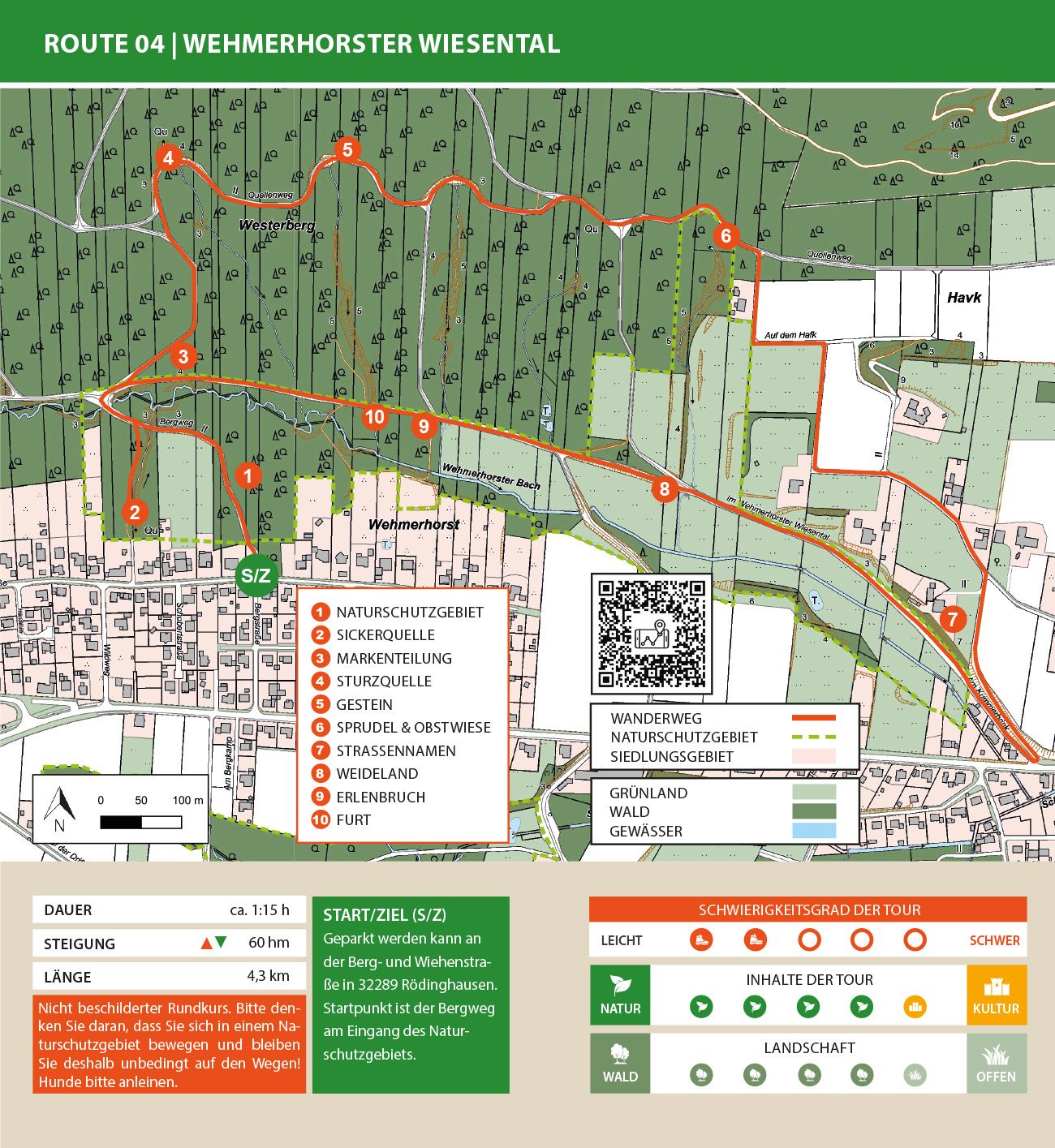 Karte der Wanderroute Wehmerhorster Wiesental