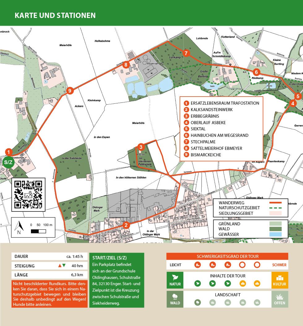 Karte der Wanderroute Enger Bruch und Sattelmeierhöfe